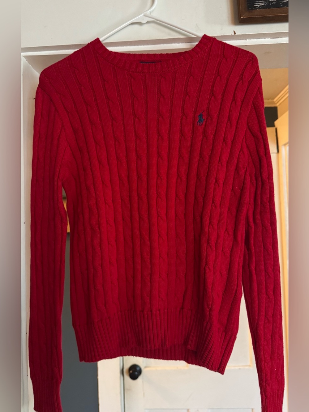 Ralph Lauren Red Cable Knit Crewneck Sweater